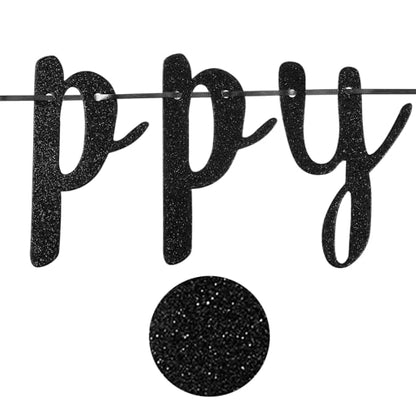 Black Happy Anniversary Banner, Anniversary Party Decorations