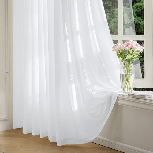 FMFUNCTEX White Sheer Curtains, 72 Inch, Rod Pocket, 2 Panels for Bedroom - color: White, size: 52"W x 72"L (Pack of 2)