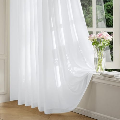 FMFUNCTEX White Sheer Curtains, 102 Inch, Rod Pocket, 2 Panels for Bedroom - color: White, size: 52"W x 102"L (Pack of 2)