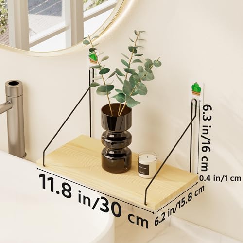 QsQueen Floating Shelves for Wall, Rustic Wood Shelf,11.8 Inch, No Drill - color: Primary Color
