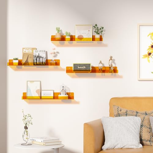 upsimples 4 Pcs 15" Acrylic Shelves for Wall Decor and Display, Orange - color: Orange