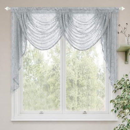 Molaxhome Grey Lace Window Valance Curtains Swag Victorian Gothic Style - color: Grey, size: 59"W x 41.3"L (Pack of 1)