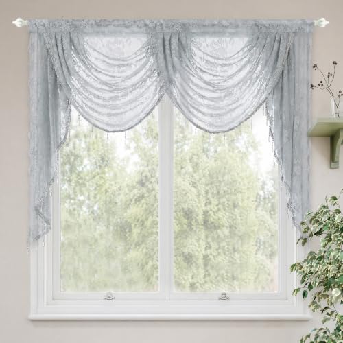 Molaxhome Grey Lace Window Valance Curtains Swag Victorian Gothic Style - color: Grey, size: 59"W x 41.3"L (Pack of 1)