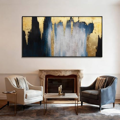 Large Framed Blue Gold Abstract Canvas Wall Art for Living Room 29x58 Inch - color: Blue and Gold, size: 58"L x 29"W