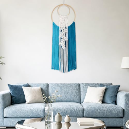 LB Blue Macrame Wall Hanging for Bedroom Headboard,10X30 Inch - color: Blue