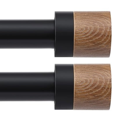 2 Pack Boho Rustic Adjustable Wood Curtain Rod 32-45 Inch, Black - color: Black, size: 32"-45"|2 PACK
