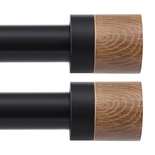 2 Pack Boho Rustic Adjustable Wood Curtain Rod 32-45 Inch, Black - color: Black, size: 32"-45"|2 PACK
