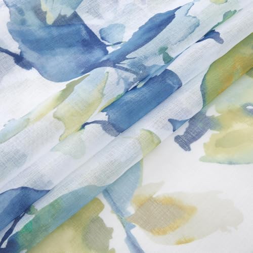 Farmhouse Sheer Curtains 72 Inch Length for Living Room 2 Panels - color: Leaf | Blue, size: 50"W x 72"L (Pack of 2)