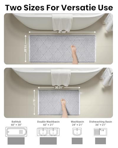 Furicher Waffle Bath Mat Set, Non Slip Bathroom Rugs 2 Piece, Gray & White - color: Gray & White