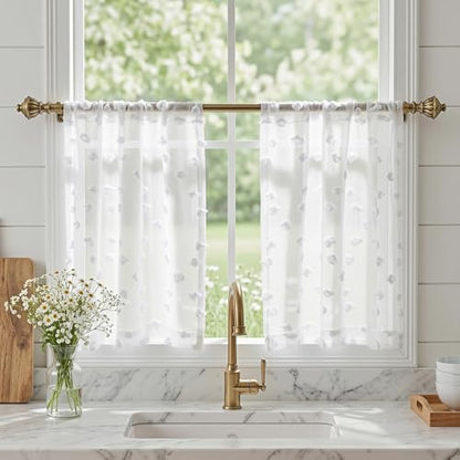 MYSKY HOME White Sheer Curtains 30 inch Length for Small Window,2 Panels - color: 1-white, size: 26"W x 30"L (Pack of 2)