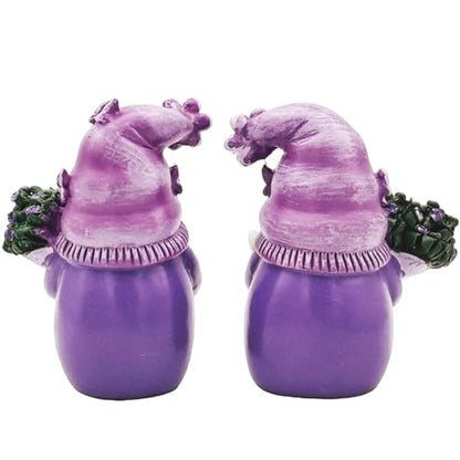 Purple Lavender Butterfly Couple Gnome Figurines(Resin, 3.9''H) - color: Purple