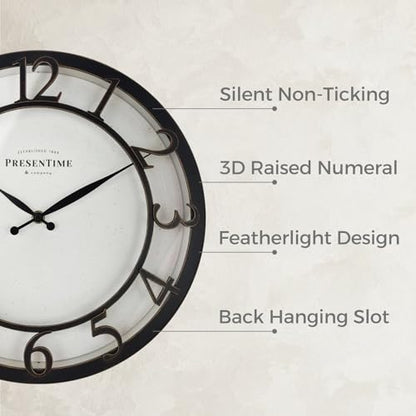 Presentime 13" Farmhouse Series Wall Clock - color: Oil Rubbed Bronze / Antique White, size: 13 inch