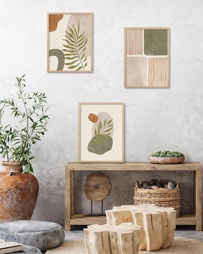HesenDot Natural OAK Wood Abstract Leaf Framed Wall Art,12x16in - color: Sage Green Leaf Shapes