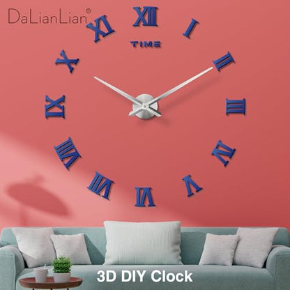 DIY Frameless Wall Clock, 3D, Adjustable Up to 52”, Blue - color: Blue