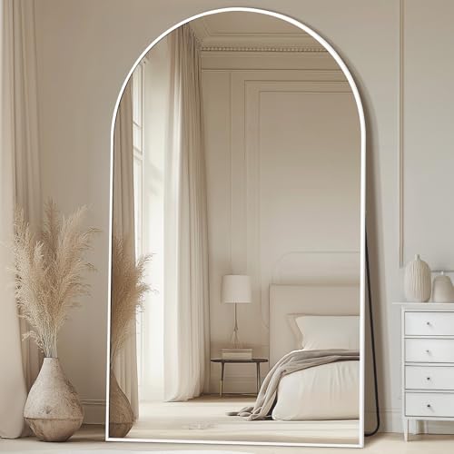 MELOMOIR 44"x72" Oversized Floor Mirror, Free Standing Leaning or Hanging, Suitable for Bedroom Living Room Home Gym Cloakroom, Thin Aluminum Frame, Tempered Glass, White - color: White, size: 72"L x 44"W