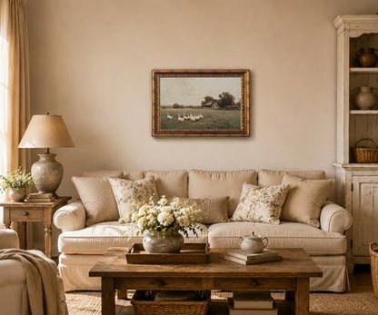 RhkArt Vintage Farmhouse Wall Art Goose Country Landscape Canvas Print,