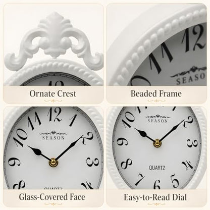 French Style White Table Clock, 10.8-Inch Silent Mantel & Wall Clock - color: White