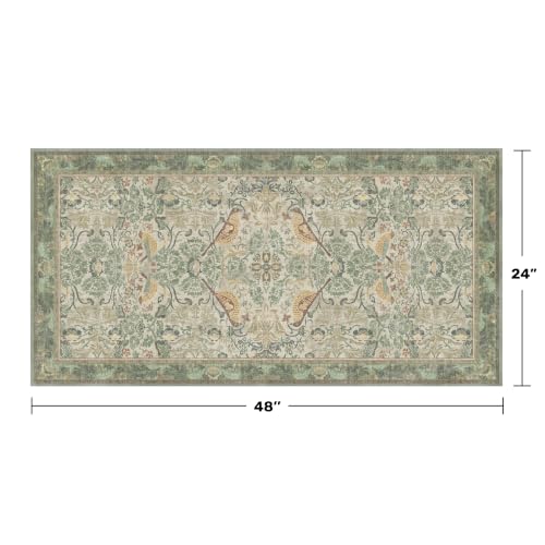 Washable Sage Green Floral Rugs for Entryway - Small 2x4 Runner Rug for Kitchen Bathroom Door Mat Indoor Entrance with Bird & Botanical Pattern, Light Green and Beige, Non Slip Low Pile - color: Sage Green, size: 2' x 4' (Rectangular)