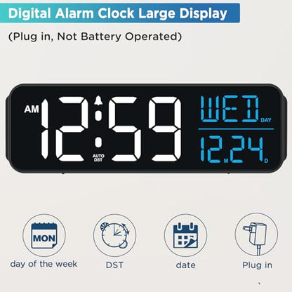 Peakeep Large Display Digital Alarm Clock for Bedroom with Date Day of Week - color: White and Blue