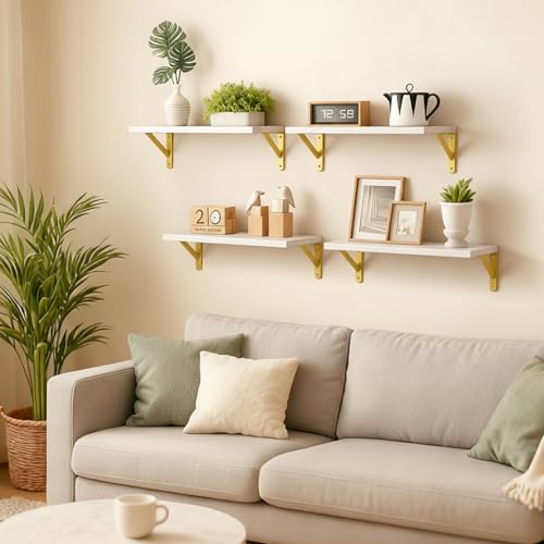 Fixwal Wall Floating Shelves for Home Decor (White, Set of 4, 16.5 Inch) - color: White