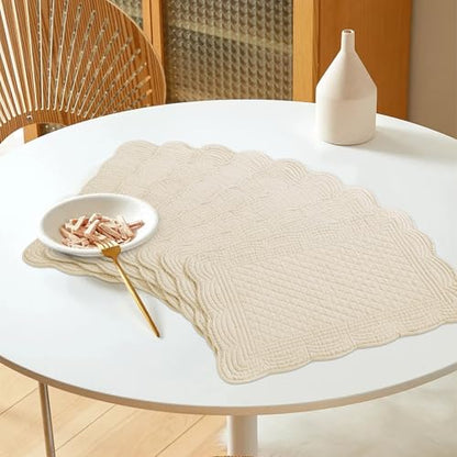 HOMBYS Quilted Placemats Set of 6 Washable-13x18 inches Rectangular Placemats for Kitchen Table-100% Cotton Fabric Rectangular Table Mats, (Light Brown) - color: Light Brown