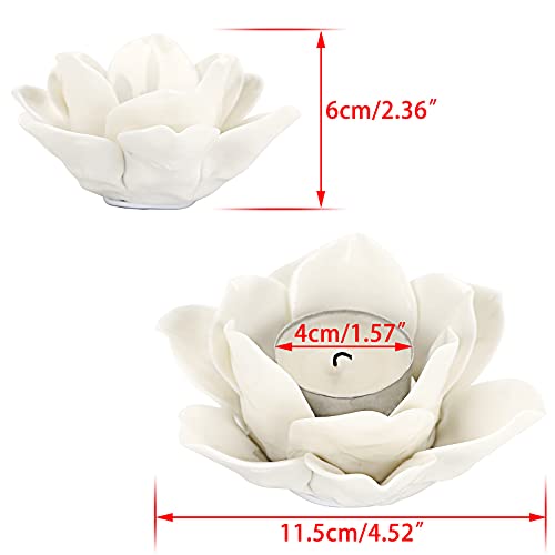 OwnMy 4.5 Inch Ceramic Lotus Flower Tea Light Holder Votive Candle Holder - color: White