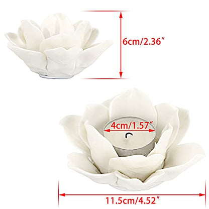OwnMy 4.5 Inch Ceramic Lotus Flower Tea Light Holder Votive Candle Holder - color: White