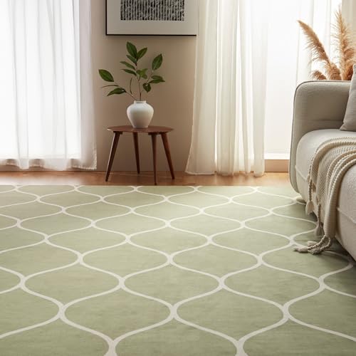 Amazon Basics Thin Indoor Area Rug, Geometric Printed Washable Home Decor Carpet for Living Room Bedroom, 4' W × 6' L, Green Geometric - color: Green Geometric, size: 4' x 6' (Rectangular)