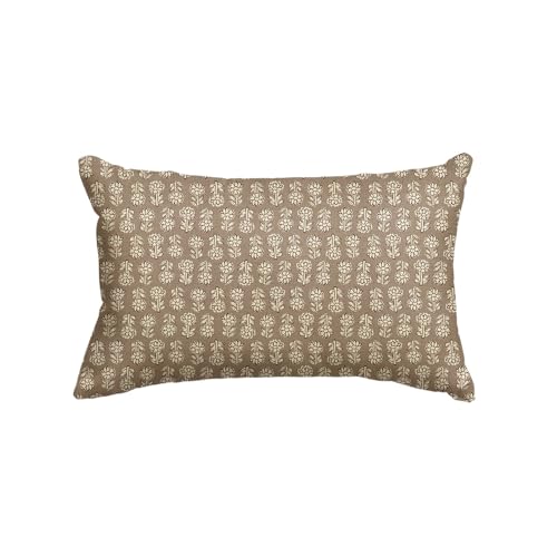 AVOIN colorlife Vintage Floral Boho Throw Pillow Cover, 12 x 20 Inch Modern Farmhouse Bohemia Flowers Tan Taupe Cushion Case Decoration for Sofa Couch Living Room Bedroom Decor - color: Tan Taupe, size: 20" x 12" (Pack of 1)