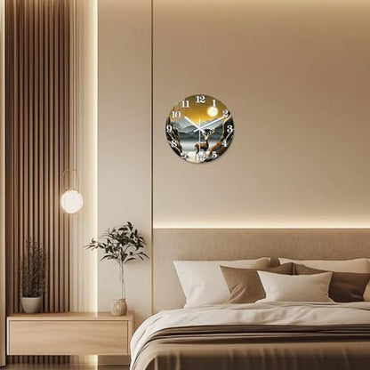 XNM 12 Inch Deer Glass Wall Clocks Battery Operated - color: Brown3, size: 12 Inch