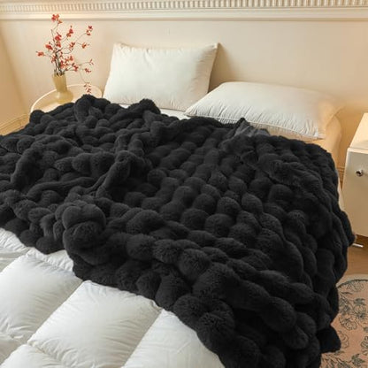 LIFEREVO Luxury Fluffy Faux Rabbit Fur Throw Blanket 60x80, Black - color: Black, size: 60" X 80"