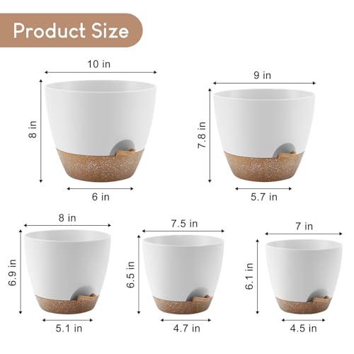 YNNICO Plant Pots 10/9/8/7.5/7 inch, Self Watering Planters with Drainage Holes & Saucers for Indoor and Outdoor Plants (White) - color: White, size: 10/9/8/7.5/7 inch