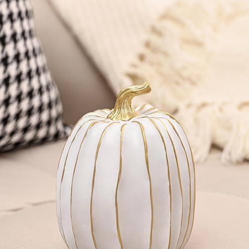 FESTGLOX Fall Pumpkin Decor, 2Pcs Resin Thanksgiving Fake Pumpkin Figurines - color: White-2pcs