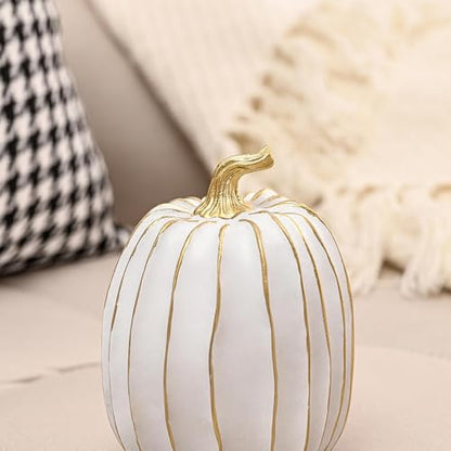 FESTGLOX Fall Pumpkin Decor, 2Pcs Resin Thanksgiving Fake Pumpkin Figurines - color: White-2pcs