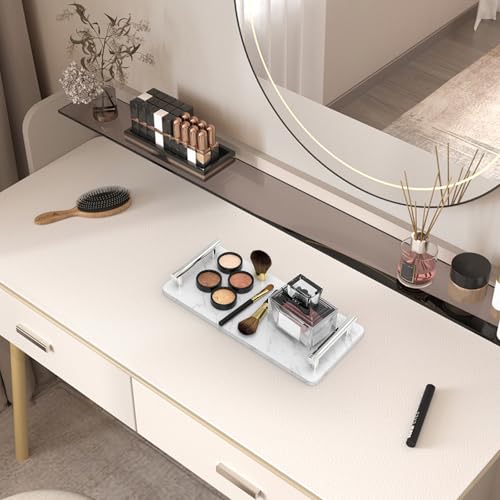 XZHXFX Marble Bathroom Tray with Silver Handles,Small, - color: Silver, size: 10.6" x 4.7" x 2"