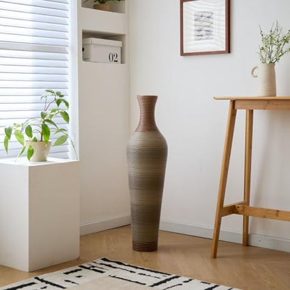 39-Inch Tall Floor Vase, Modern PVC Decorative Ribbed Design with Artificial Rattan Look, Large Statement Piece for Living Room, Freestanding Flower Holder