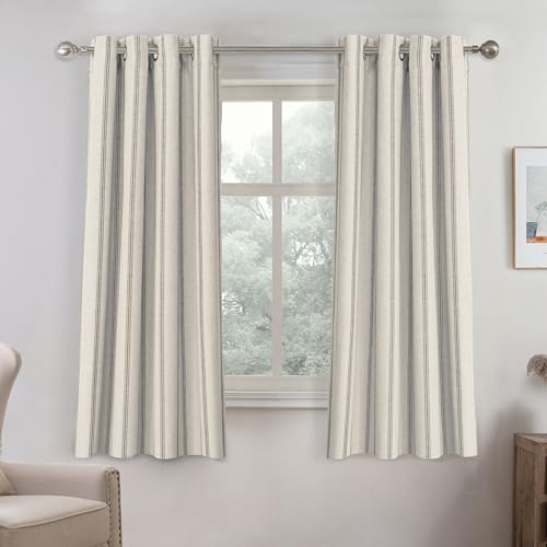 DriftAway Farmhouse Linen Stripe Blackout Curtains, W52xL54, Gray - color: G Gray Stripe, size: 52"W x 54"L (Pack of 2)