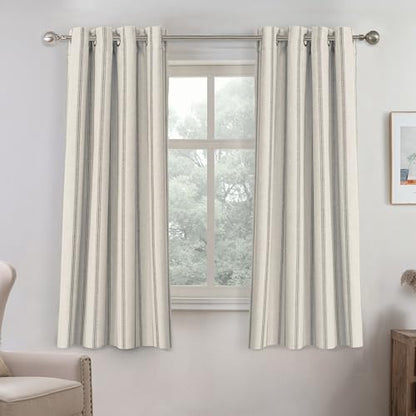 DriftAway Farmhouse Linen Stripe Blackout Curtains, W52xL54, Gray - color: G Gray Stripe, size: 52"W x 54"L (Pack of 2)