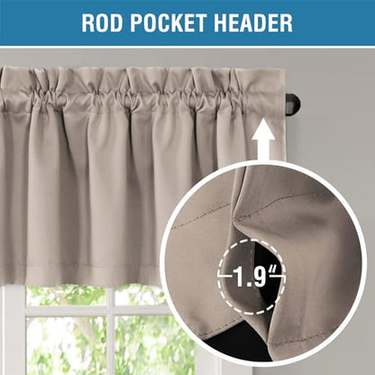 H.VERSAILTEX 100% Blackout Valances for Windows,Living Room Bedroom Bathroom Farmhouse Style Rustic Dinning Room Blackout Thermal Insulated Rod Pocket, W52 x L18 Inch Length, Natural Sand, 2 Panel - color: Natural Sand
