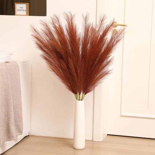Wertuirk Burnt Orange Pampas Grass, 8 Pcs 45 Inch Tall Large Faux Pompous - color: Burnt Orange