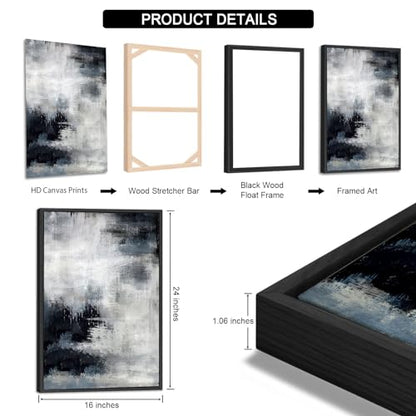 Large Framed Abstract Wall Art, Rustic Blue Canvas Prints, 16"x24"x3 - color: navy, size: 16" X 24" X 3pcs Framed