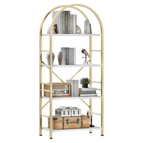 Shintenchi Arched Bookshelf, 4 Tier Bookcase, Tall Storage Shelf, Golden - color: Gold, size: 4Tier