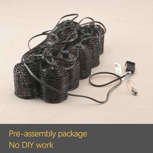 Natural Rattan String Lights, 10 Rustic Raffia Cage, 13 Ft Plug in & Connectable Wicker Lights,Black Rattan - color: Black Rattan