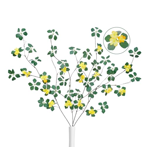 98.6cm(38인치) 인공 나뭇가지와 나뭇가지 인조 식물 줄기 4개, 높은 꽃병, 집, 호텔, 사무실, 상점 장식용 (노란 꽃이 있는 잎사귀) - color: 노란 꽃이 있는 잎