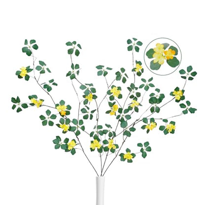 98.6cm(38인치) 인공 나뭇가지와 나뭇가지 인조 식물 줄기 4개, 높은 꽃병, 집, 호텔, 사무실, 상점 장식용 (노란 꽃이 있는 잎사귀) - color: 노란 꽃이 있는 잎