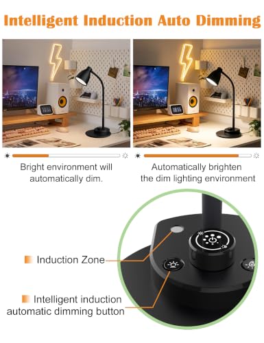 BOHON LED Desk Lamp with USB Charging Port 3 Color Modes Dimmable, Black - color: Matt Black