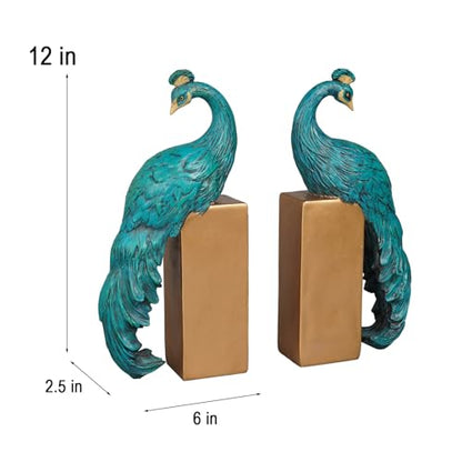Heavy Duty Bookends Home Decor - Set of 2 Resin Peacock Non-Skid Decorative Bookends Bird Bookends Modern Peacock Statue Decor for Bookshelves Office Desk Living Room 6 * 2.5 * 12 Inch Braxio