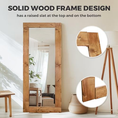 65x24in Full Length Mirror, Solid Wood Convex Frame, Light Brown - color: Light Brown-convex Frame, size: 65"L x 24"W