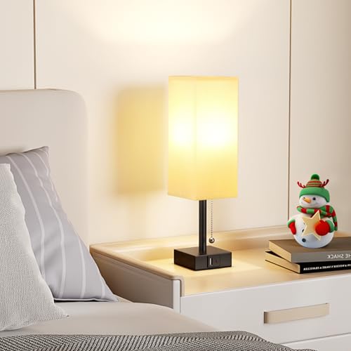 Set of 2 White Bedside Table Lamps for Bedroom - Nightstand Lamp, USB C+A - color: White & Black (2PCS), size: 14.3in