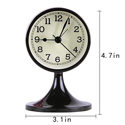 3" Round Quartz Analog Metal Alarm Clock Silent Non Ticking Desk Clock - color: Black